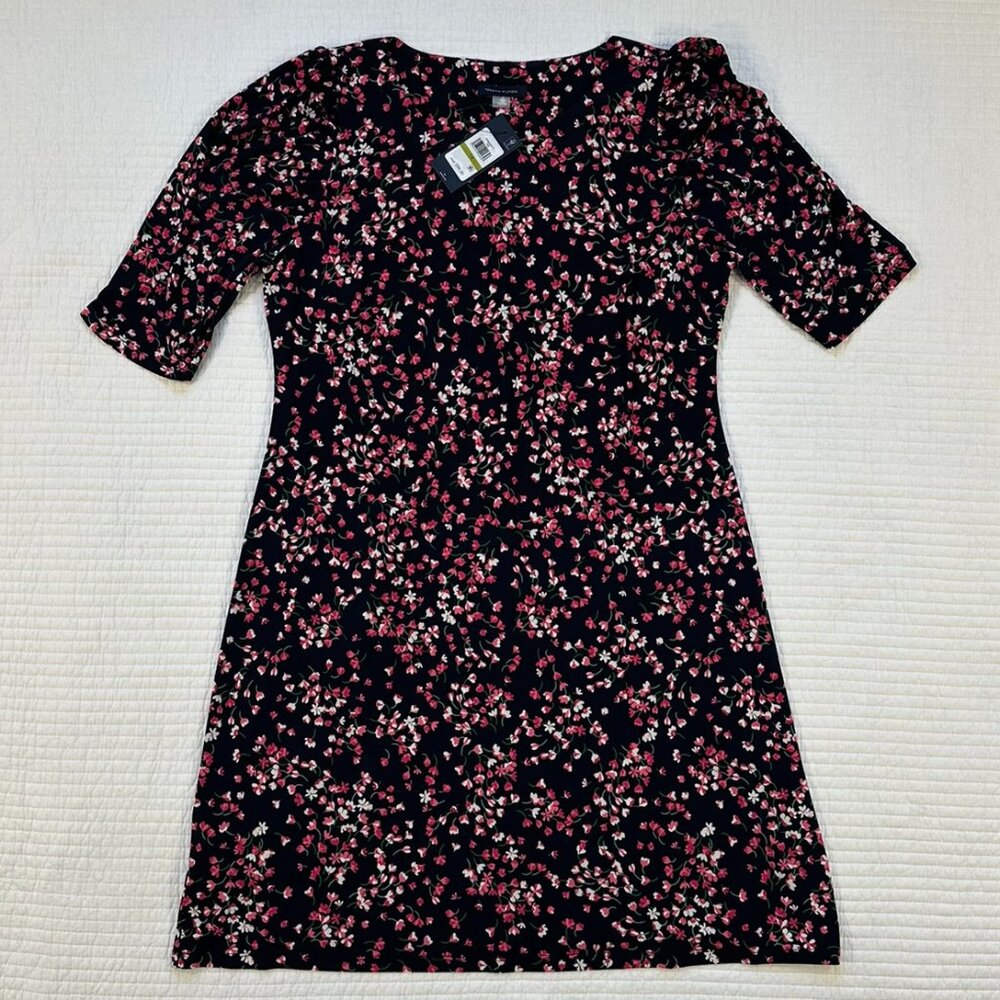 Tommy Hilfiger Floral Dress Womens Size 14 Navy Pink Short Sleeve Sheath NWT
